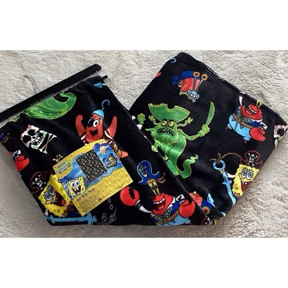 Spongebob Squarepants Movie Throw‎ Blanket 50”X 70” Pirate Davy Jones Black NEW